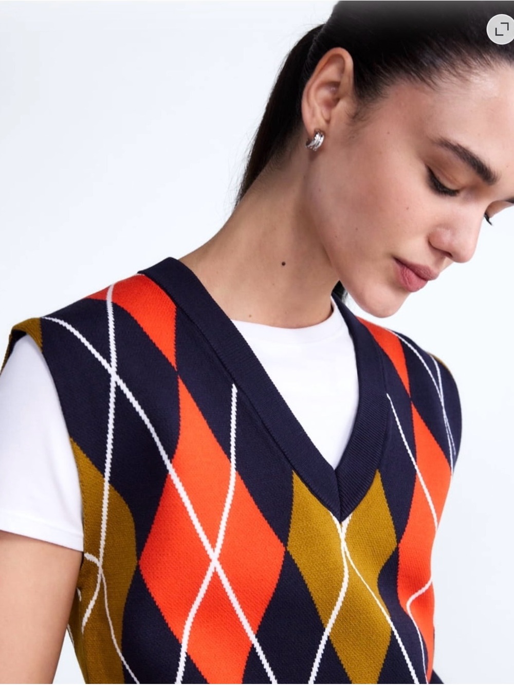 Free Assembly Women’s Argyle V Neck Sweater Vest XL Navy Orange Preppy NWT